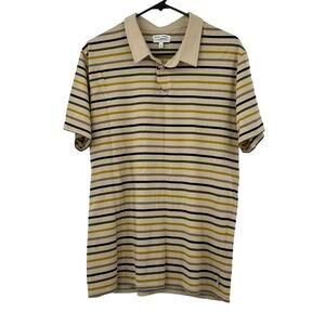 Banks Journal Shirt Men Medium Polo Tan Stripe 100% Organic Cotton Casual Preppy